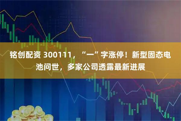 铭创配资 300111，“一”字涨停！新型固态电池问世，多家公司透露最新进展