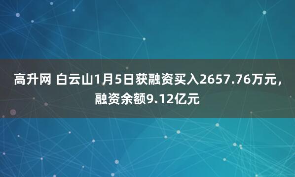 高升网 白云山1月5日获融资买入2657.76万元，融资余额9.12亿元
